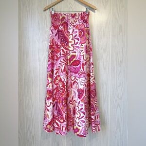 CeCe Pink Floral Wide-Leg Smocked Waist Linen-Blend Pants Size M EUC